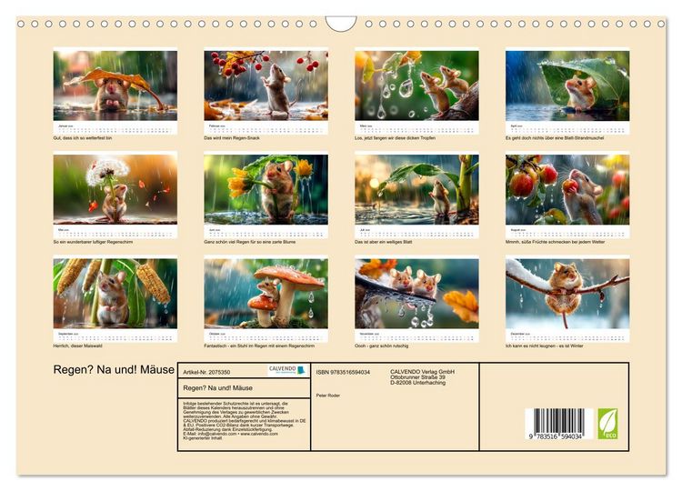 Produktbild: Regen? Na und! M&auml;use (Wandkalender 2026 DIN A3 quer), CALVENDO Monatskalender
