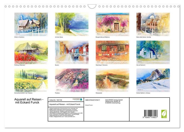 Produktbild: Aquarell auf Reisen - mit Eckard Funck (Wandkalender 2026 DIN A3 quer), CALVENDO Monatskalender