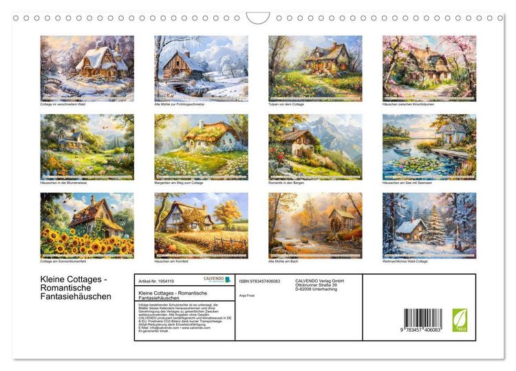 Produktbild: Kleine Cottages - Romantische Fantasieh&auml;uschen (Wandkalender 2026 DIN A3 quer), CALVENDO Monatskalender