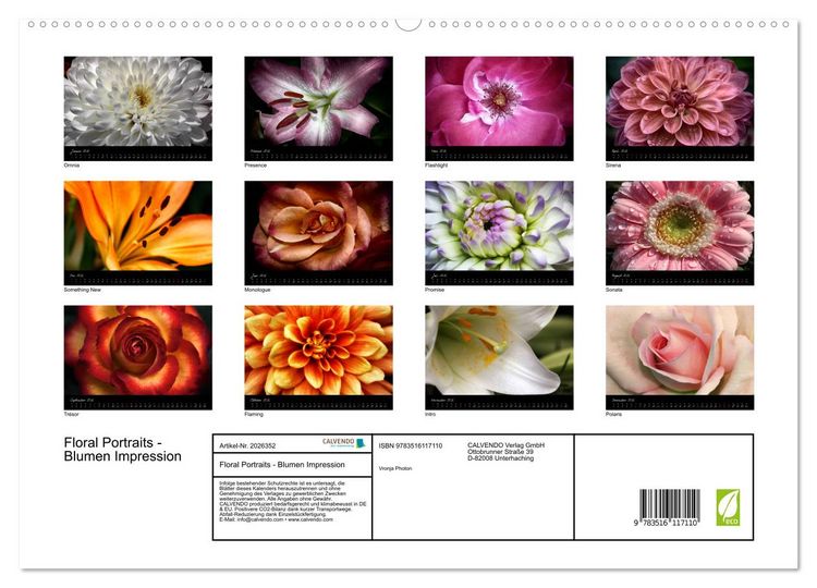 Produktbild: Floral Portraits - Blumen Impression (hochwertiger Premium Wandkalender 2026 DIN A2 quer), Kunstdruck in Hochglanz