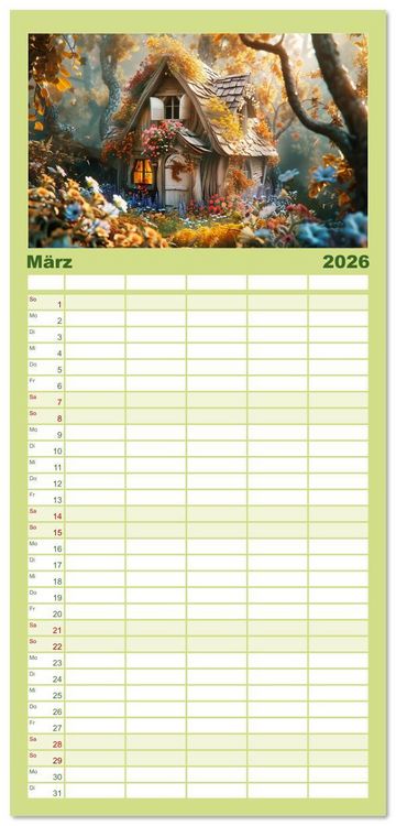 Produktbild: Familienplaner 2026 - Das kleine H&auml;uschen im Wald mit 5 Spalten (Wandkalender, 21 x 45 cm) CALVENDO