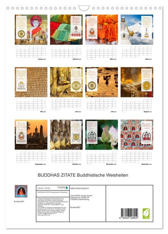 Produktbild: BUDDHAS ZITATE Buddhistische Weisheiten (Wandkalender 2026 DIN A3 hoch), CALVENDO Monatskalender