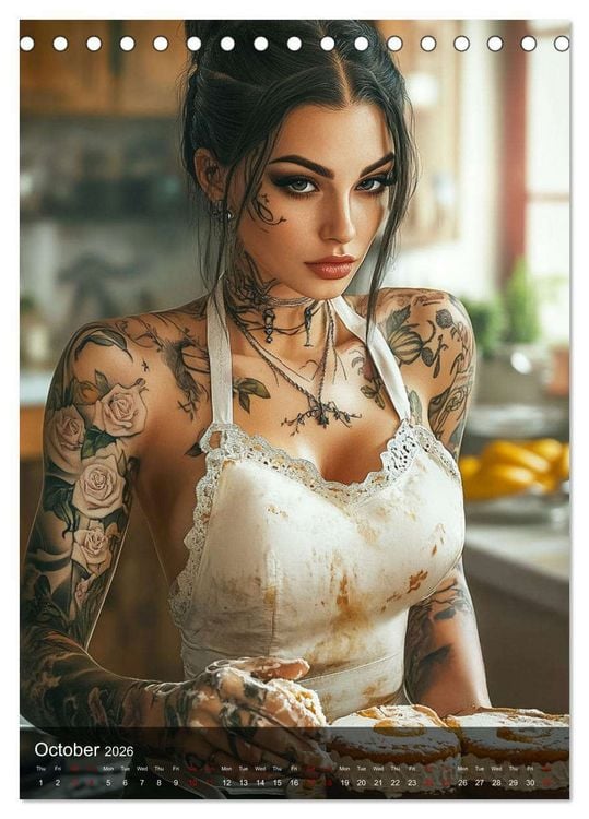 Produktbild: Tattoo Girls and Cakes (Desk Calendar 2026 DIN A5 portrait), CALVENDO 12 Month DeskCalendar