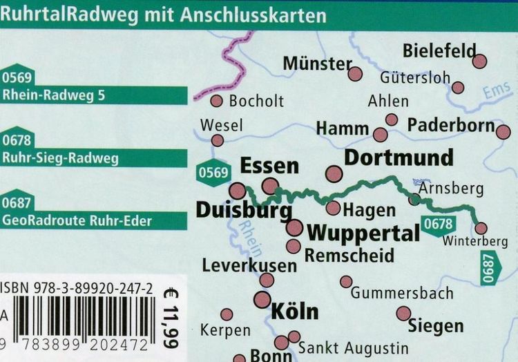 Produktbild: Publicpress Leporello Radtourenkarte RuhrtalRadweg, Winterberg, Duisburg 1:50.000