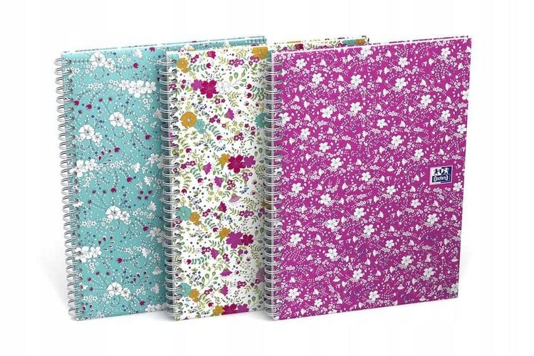 Produktbild: Oxford GO Floral Spiralbuch A5, liniert 7 mm, Softcover mit Soft Touch Finish, wei&szlig;e Doppelspirale, 60 Blatt, Optik Paper, SCRIBZEE-kompatibel, 1 St&uuml;ck sortiert