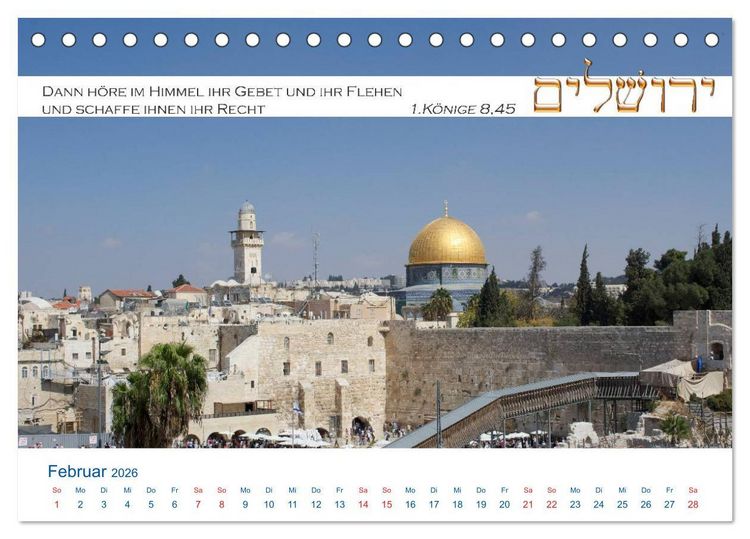 Produktbild: Jerusalem. Kalender mit Bibelworten (Tischkalender 2026 DIN A5 quer), CALVENDO Monatskalender
