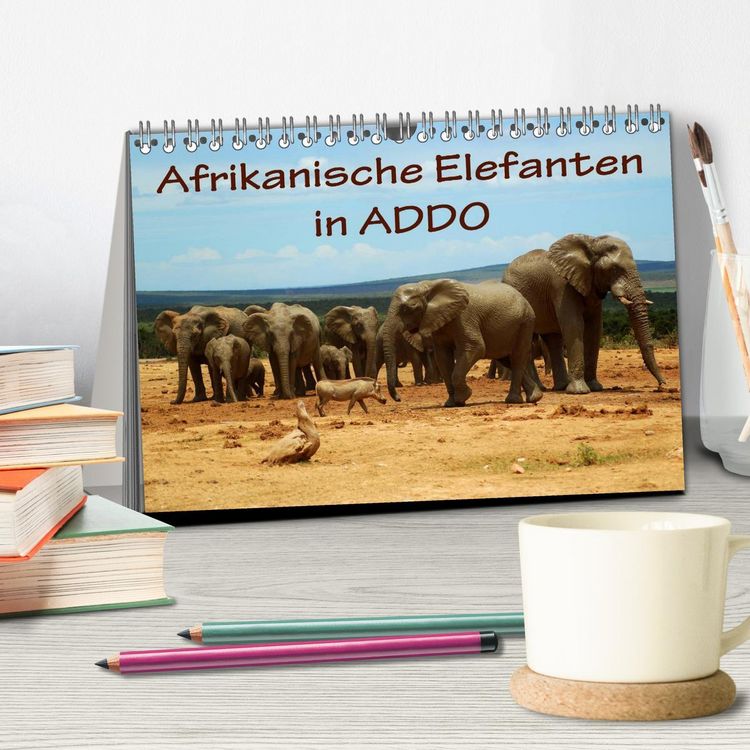 Produktbild: Afrikanische Elefanten in ADDO (Tischkalender 2026 DIN A5 quer), CALVENDO Monatskalender