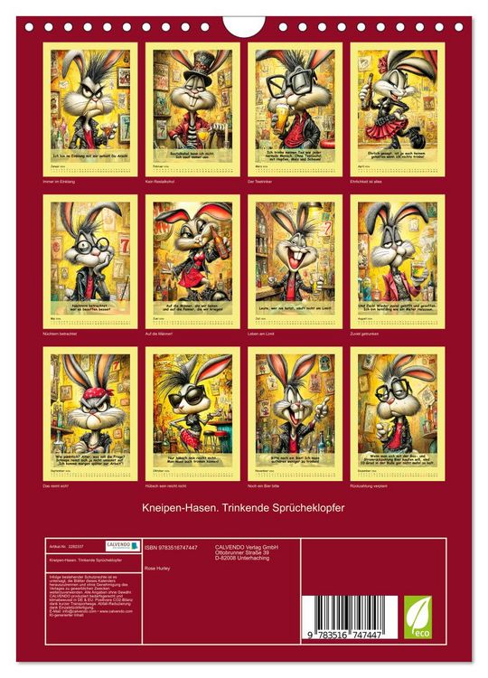 Produktbild: Kneipen-Hasen. Trinkende Spr&uuml;cheklopfer (Wandkalender 2026 DIN A4 hoch), CALVENDO Monatskalender