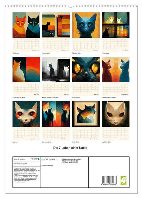 Produktbild: Die 7 Leben einer Katze (hochwertiger Premium Wandkalender 2026 DIN A2 hoch), Kunstdruck in Hochglanz