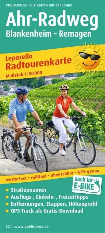Produktbild: Publicpress Leporello Radtourenkarte Ahr-Radweg, Blankenheim, Remagen 1:50.000