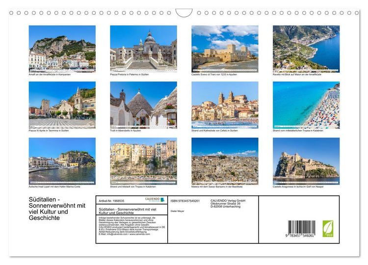 Produktbild: S&uuml;ditalien - Sonnenverw&ouml;hnt mit viel Kultur und Geschichte (Wandkalender 2026 DIN A3 quer), CALVENDO Monatskalender