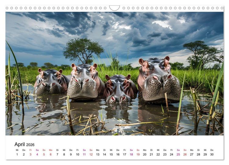 Produktbild: Flusspferde - Hippopotamus amphibius (Wandkalender 2026 DIN A3 quer), CALVENDO Monatskalender