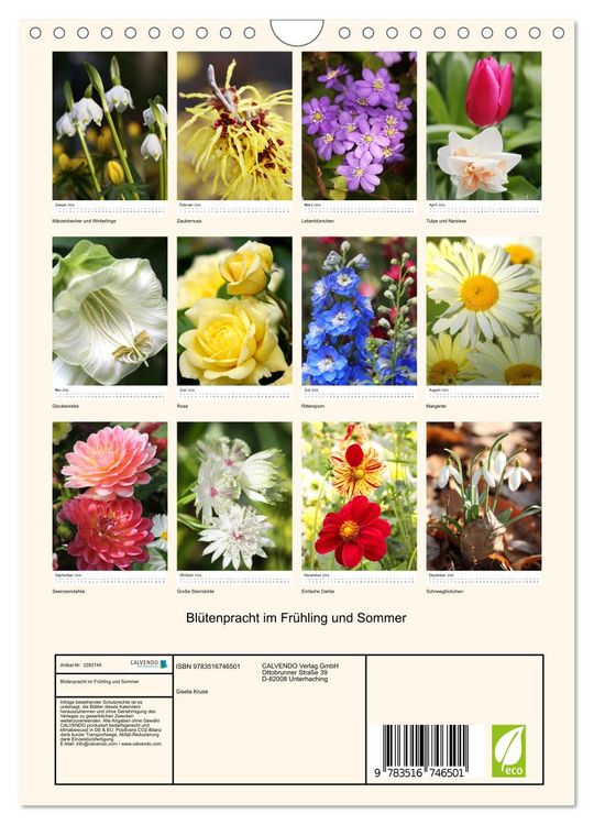 Produktbild: Bl&uuml;tenpracht im Fr&uuml;hling und Sommer (Wandkalender 2026 DIN A4 hoch), CALVENDO Monatskalender