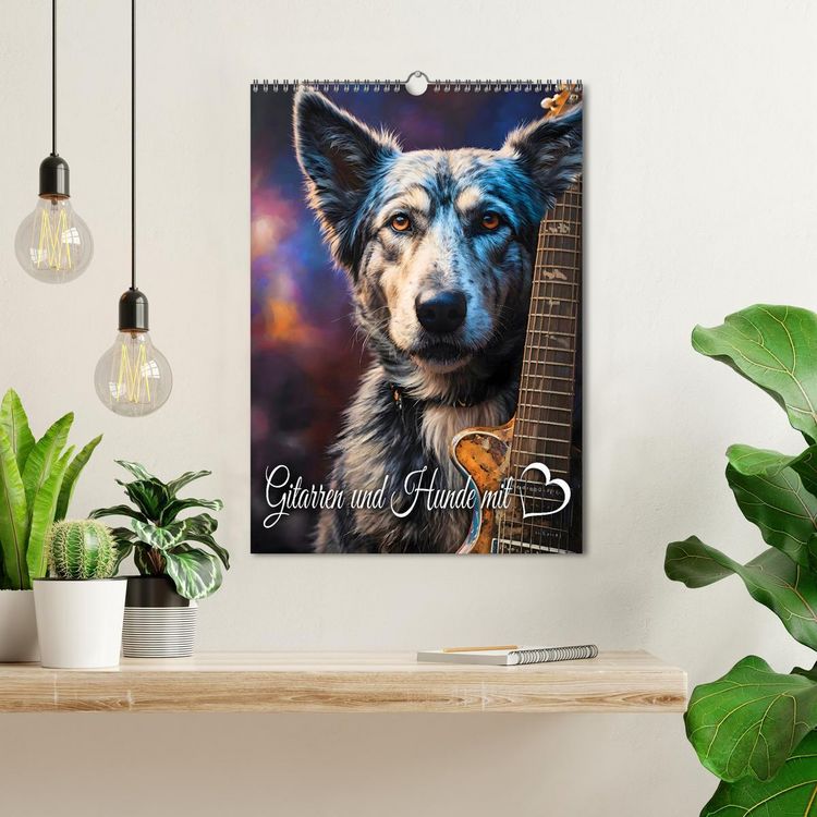 Produktbild: Gitarren und Hunde mit Herz (Wandkalender 2026 DIN A3 hoch), CALVENDO Monatskalender
