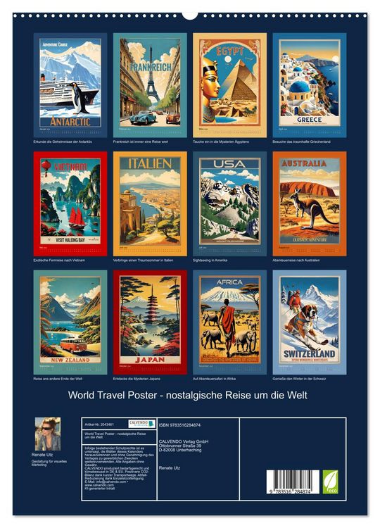 Produktbild: World Travel Poster - nostalgische Reise um die Welt (hochwertiger Premium Wandkalender 2026 DIN A2 hoch), Kunstdruck in Hochglanz