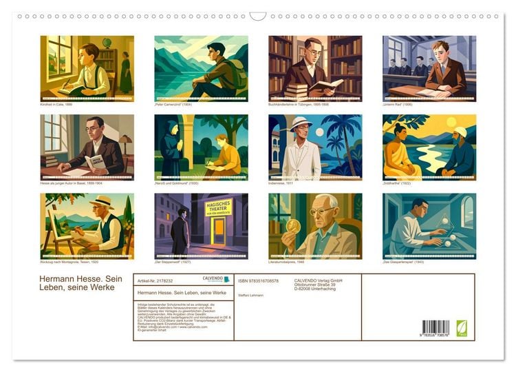 Produktbild: Hermann Hesse. Sein Leben, seine Werke (Wandkalender 2026 DIN A2 quer), CALVENDO Monatskalender