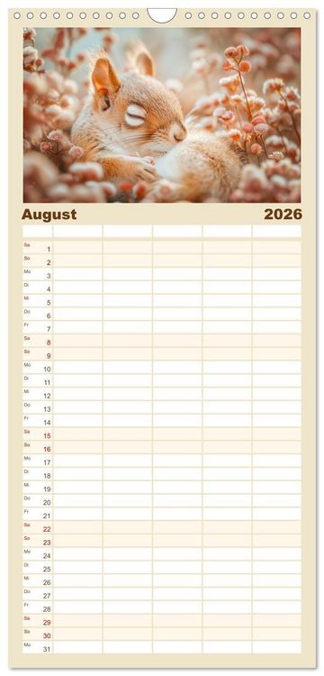 Produktbild: Familienplaner 2026 - Lustige Eichh&ouml;rnchen mit 5 Spalten (Wandkalender, 21 x 45 cm) CALVENDO