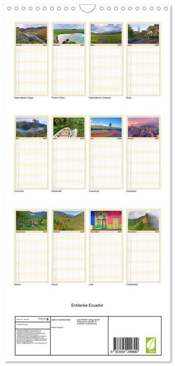 Produktbild: Familienplaner 2027 - Entdecke Ecuador mit 5 Spalten (Wandkalender, 21 x 45 cm) CALVENDO