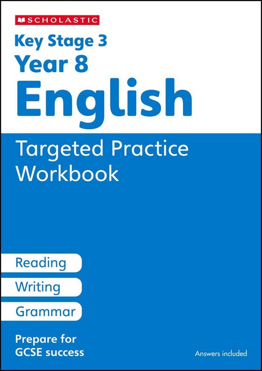 Produktbild: KS3 Year 8 English Targeted Practice Workbook with answers.