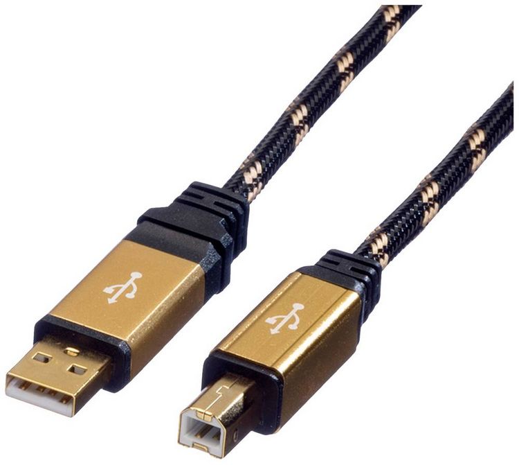 Produktbild: Roline USB-Kabel USB 2.0 USB-A Stecker, USB-B Stecker 1.80 m Schwarz, Gold doppelt geschirmt, vergoldete Steckkontakte 11.02.8802