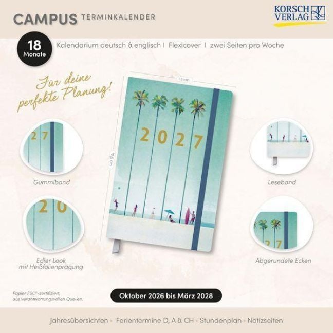 Produktbild: Terminkalender Campus Palmen 18 Monate 2027/2028