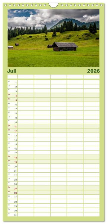 Produktbild: Familienplaner 2026 - Traumlandschaft Werdenfelser Land - Teil I mit 5 Spalten (Wandkalender, 21 x 45 cm) CALVENDO