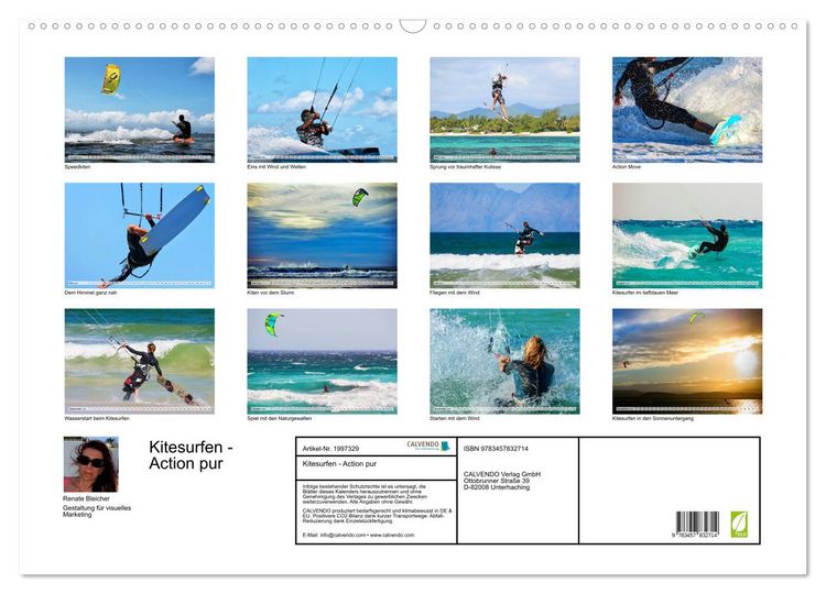 Produktbild: Kitesurfen - Action pur (Wandkalender 2026 DIN A2 quer), CALVENDO Monatskalender