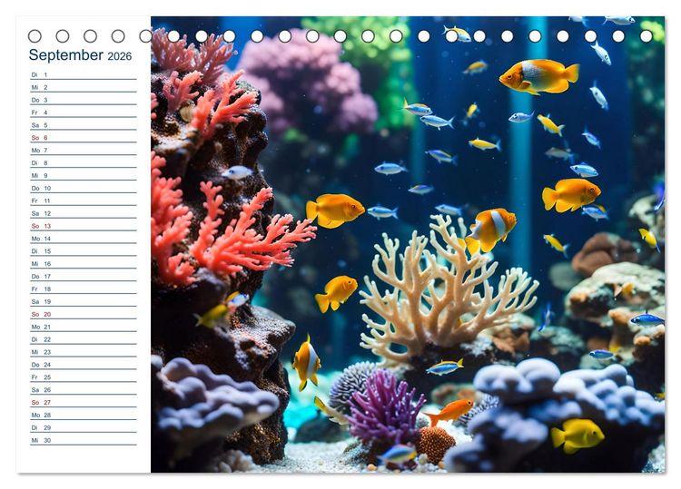 Produktbild: Aquarienzauber - Bunte KI Unterwasserwelten (Tischkalender 2026 DIN A5 quer), CALVENDO Monatskalender