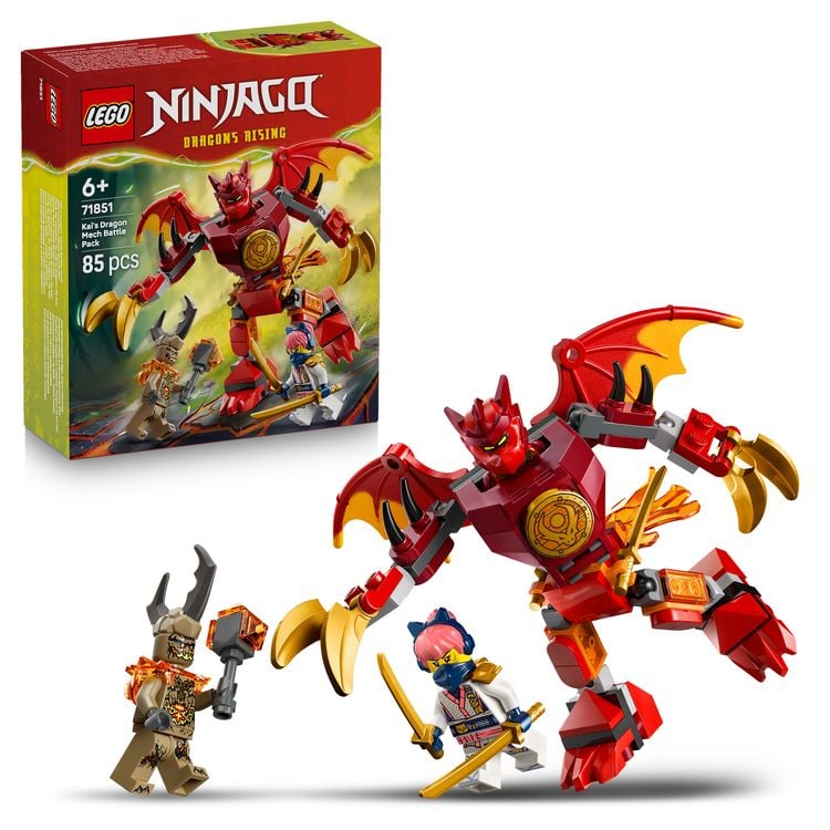 Produktbild: LEGO NINJAGO 71851 Kais Drachen-Mech Battle Set, Spielzeug mit 3 Figuren