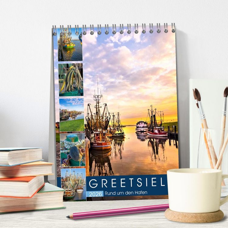 Produktbild: GREETSIEL Rund um den Hafen (Tischkalender 2026 DIN A5 hoch), CALVENDO Monatskalender