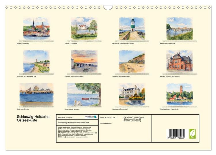 Produktbild: Schleswig-Holsteins Ostseek&uuml;ste (Wandkalender 2026 DIN A3 quer), CALVENDO Monatskalender