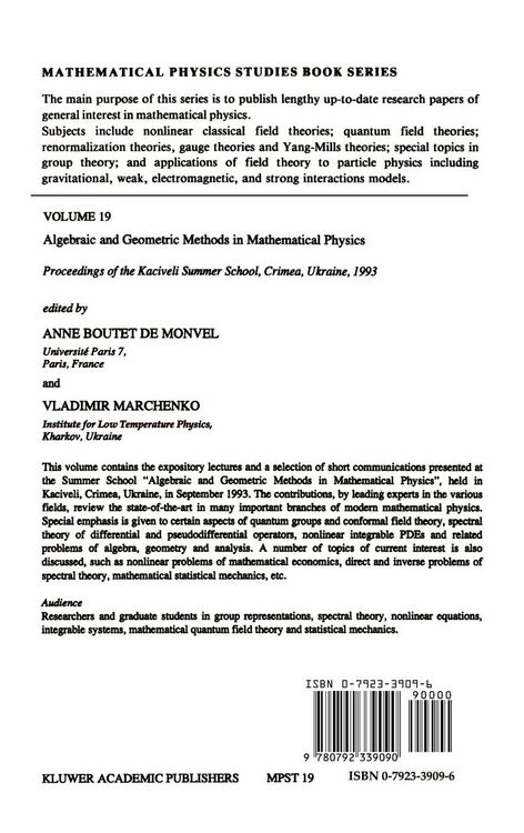 Produktbild: Algebraic and Geometric Methods in Mathematical Physics