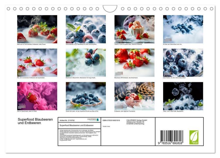 Produktbild: Superfood Blaubeeren und Erdbeeren (Wandkalender 2026 DIN A4 quer), CALVENDO Monatskalender