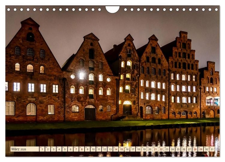 Produktbild: L&uuml;beck bei Nacht (Wandkalender 2026 DIN A4 quer), CALVENDO Monatskalender