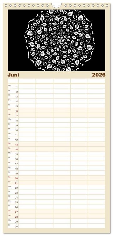 Produktbild: Familienplaner 2026 - Entspannung und Ruhe durch Mandalas mit 5 Spalten (Wandkalender, 21 x 45 cm) CALVENDO