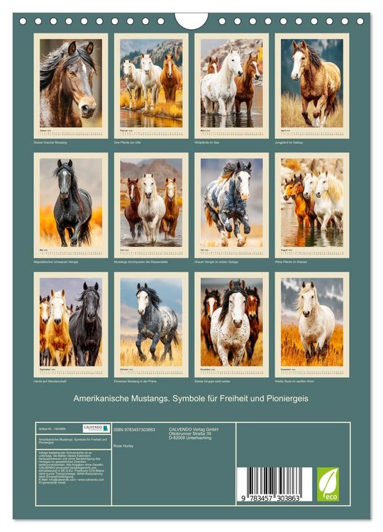 Produktbild: Amerikanische Mustangs. Symbole f&uuml;r Freiheit und Pioniergeis (Wandkalender 2026 DIN A4 hoch), CALVENDO Monatskalender