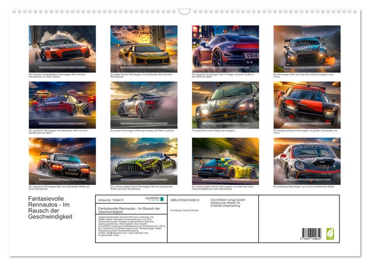 Produktbild: Fantasievolle Rennautos - Im Rausch der Geschwindigkeit (Wandkalender 2026 DIN A2 quer), CALVENDO Monatskalender