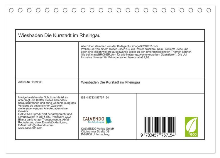 Produktbild: Wiesbaden Die Kurstadt im Rheingau (Tischkalender 2026 DIN A5 quer), CALVENDO Monatskalender