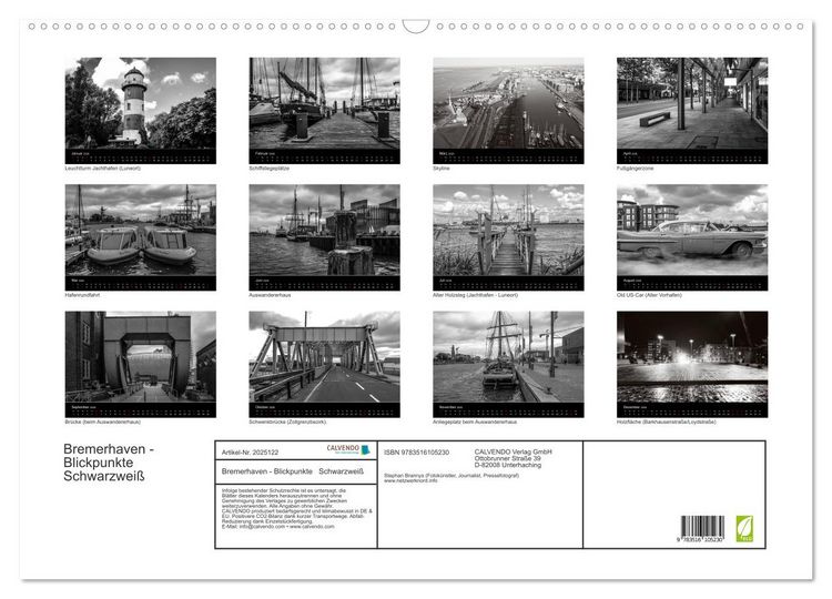 Produktbild: Bremerhaven - Blickpunkte Schwarzwei&szlig; (Wandkalender 2026 DIN A2 quer), CALVENDO Monatskalender