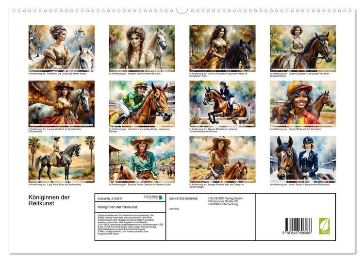 Produktbild: K&ouml;niginnen der Reitkunst (hochwertiger Premium Wandkalender 2026 DIN A2 quer), Kunstdruck in Hochglanz
