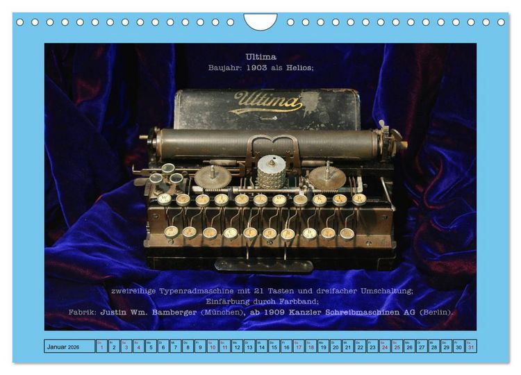 Produktbild: Schreibmaschinen um 1900 (Wandkalender 2026 DIN A4 quer), CALVENDO Monatskalender