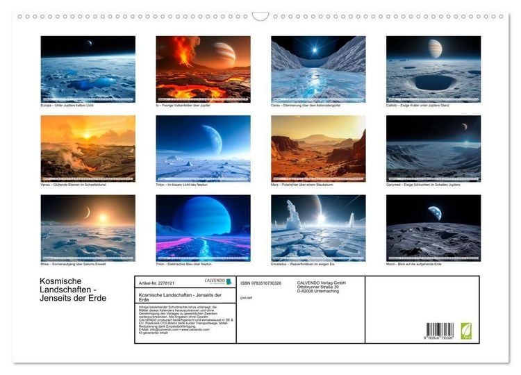 Produktbild: Kosmische Landschaften - Jenseits der Erde (Wandkalender 2026 DIN A2 quer), CALVENDO Monatskalender