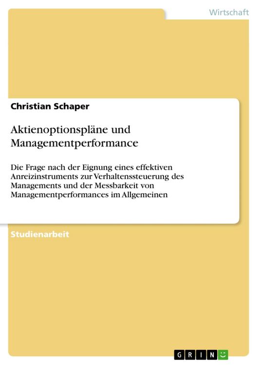Produktbild: Aktienoptionspl&auml;ne und Managementperformance