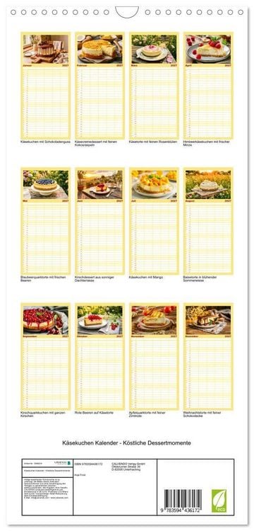 Produktbild: Familienplaner 2027 - K&auml;sekuchen Kalender - K&ouml;stliche Dessertmomente mit 5 Spalten (Wandkalender, 21 x 45 cm) CALVENDO