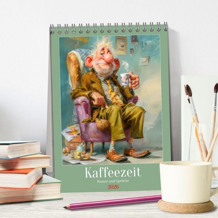 Produktbild: Kaffeezeit - Humor und Spr&uuml;che (Tischkalender 2026 DIN A5 hoch), CALVENDO Monatskalender
