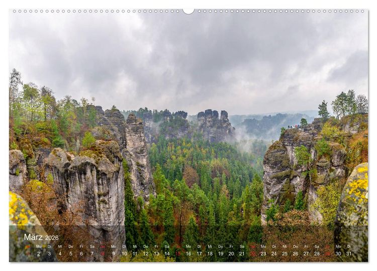 Produktbild: Elbsandsteingebirge - Rund um die Bastei (hochwertiger Premium Wandkalender 2026 DIN A2 quer), Kunstdruck in Hochglanz