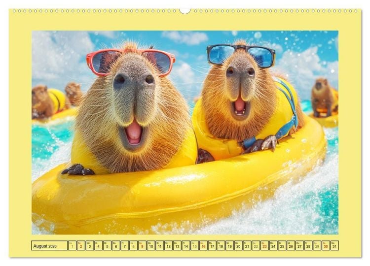 Produktbild: Capybaras on Tour. Wasserschweine als Weltenbummler (hochwertiger Premium Wandkalender 2026 DIN A2 quer), Kunstdruck in Hochglanz