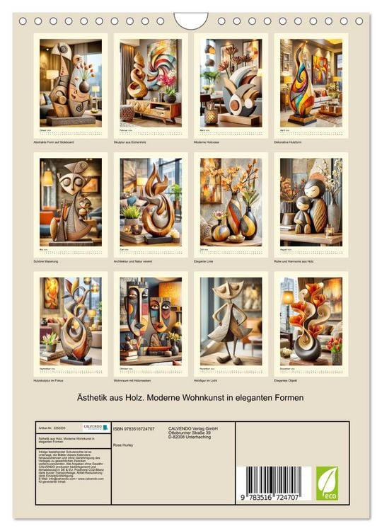 Produktbild: &Auml;sthetik aus Holz. Moderne Wohnkunst in eleganten Formen (Wandkalender 2026 DIN A4 hoch), CALVENDO Monatskalender