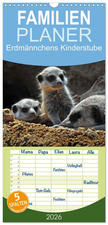 Produktbild: Familienplaner 2026 - Erdm&auml;nnchens Kinderstube mit 5 Spalten (Wandkalender, 21 x 45 cm) CALVENDO