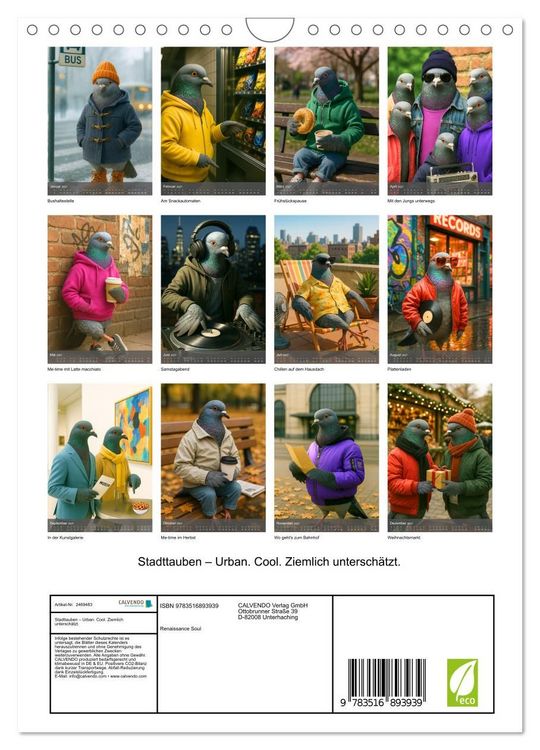 Produktbild: Stadttauben &ndash; Urban. Cool. Ziemlich untersch&auml;tzt. (Wandkalender 2027 DIN A4 hoch), CALVENDO Monatskalender